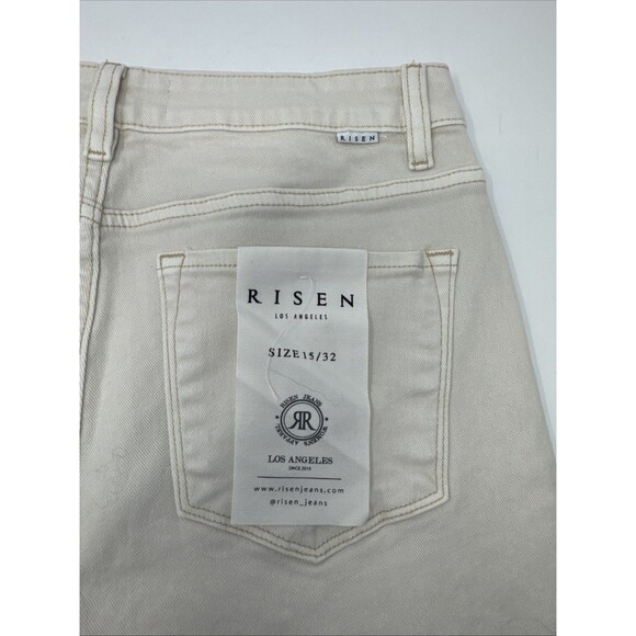 Risen Tummy Control Wide Leg Womens Jeans 15 32 Ivory Cream Stretch High Waist - Picture 5 of 9